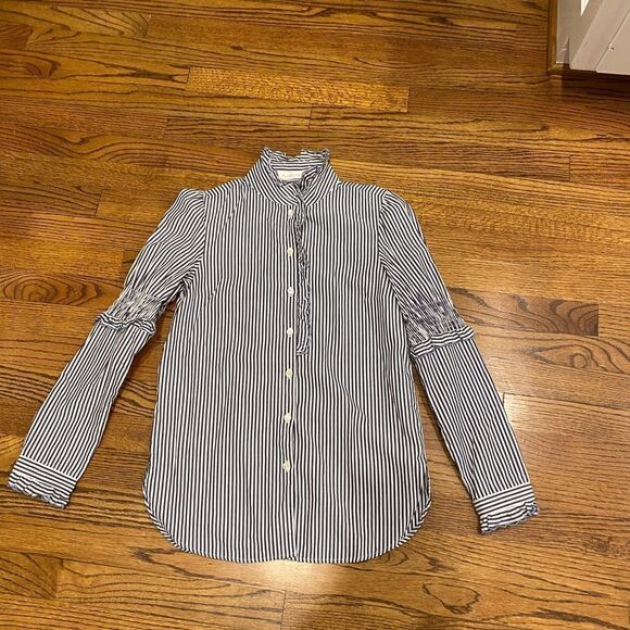 SEE BY CHLOÉ Mock-neck Button-front Striped Tunic Shirt - Picture 3 of 8